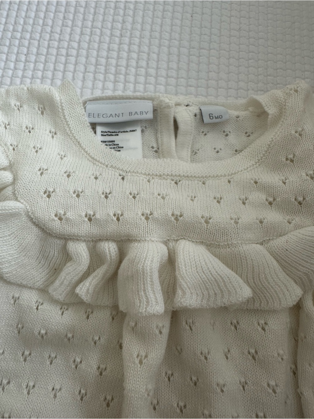 Elegant Baby Classic Ivory Knit Ruffled Baby Romper - Picture 2 of 3